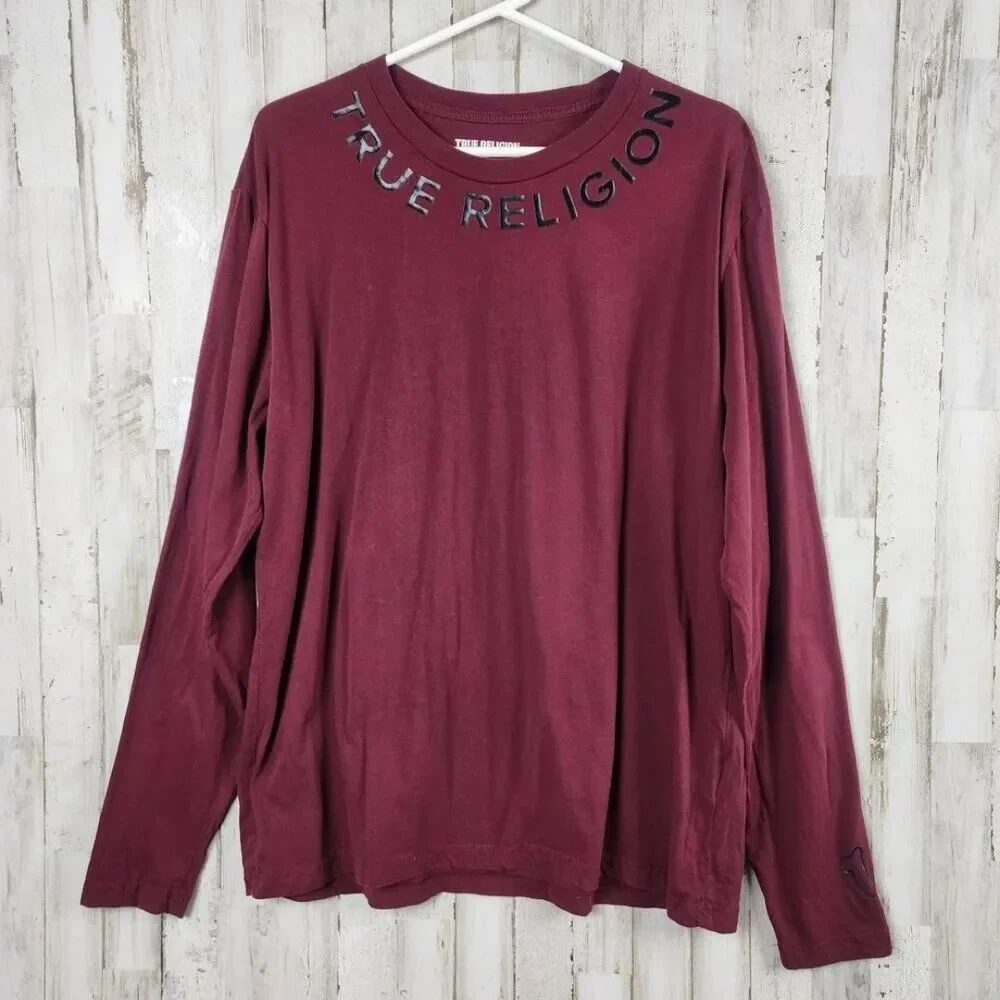 True Religion Long Sleeve Crew Neck Tee Shirt Maroon Size 3XL